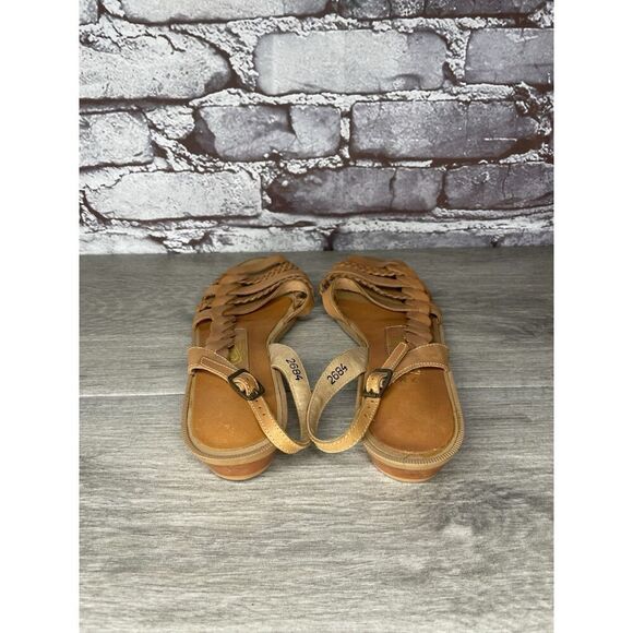 Coasters 2684 Brown Leather Braided Strappy Heel Sandals Women Sz 7M US/38EU - Picture 4 of 16